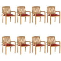 The Living Store Houten Tuinstoelen - Set van 8 - Rood Kussen - 60x57.5x90 cm