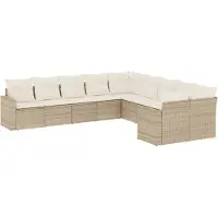 vidaXL 10-delige Loungeset met kussens poly rattan beige