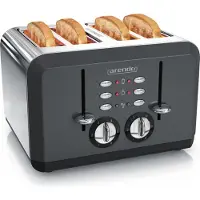 Arendo Toaster BREAKFAST X2 voor 4 boterhammen, 1630 W, 4 smalle gleuven, 6 bruiningsgraden, dubbelwandige behuizing, kruimellade, roestvrijstalen broodrooster in retro-design, in de kleur cool grey