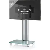 VCM Bilano TV-meubel met 1 glazen legbord en wielen, Zilverkleurig, matglas.