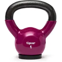 Tiguar Kettlebell 4 kg (Lila) – Vinyl kettlebell met rubberen bodemplaat, ergonomische handgreep, ideaal voor krachttraining, uithoudingstraining, coördinatie en stabilisatie