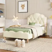 STILVORA gestoffeerd bed 90x200 cm, kinderbed met houten lattenbodem, golvend hoofdeinde met bevestigingsstrip, voorzien van meerkleurige, verwisselbare LED-strips