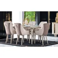 AEA Küche Esszimmer Stühle 6x Stuhl Gruppe Stühle Garnitur Textil Stoff Holz Möbel