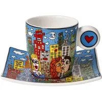 Goebel - James Rizzi | Kop en schotel Espresso Summer in the City | Porselein - 10cm - 100ml