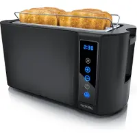 Arendo Langschlitztooster, 1500 W, geschikt voor 4 boterhammen, broodrooster met touchscreen, display met resterende tijdsaanduiding, 7 bruiningsgraden, broodroosteraccessoire, roestvrij staal, zwart