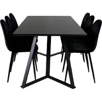 Ebuy24 MarinaBLBL eethoek eetkamertafel zwart en 6 Polar eetkamerstal velours zwart.