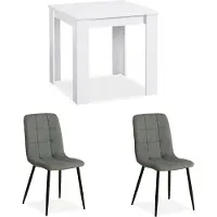 Homestyle4u Eethoeken - 80x80 cm - met 2 stoelen - Eettafel wit - Stoelen grijs