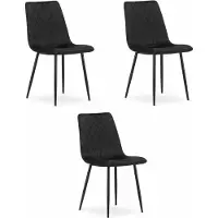 Leobert Set van 3 Eetkamerstoelen TURIN Zwart – Velvet Bekleding, Modern, Ergonomisch Design, Zwarte Metalen Poten, Max. 120 kg