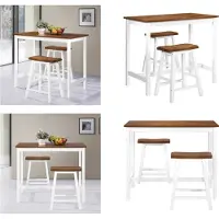 vidaXL 3-delige Bartafel en -krukkenset massief hout - Barset - Barsets - Bar Set - Bar Sets