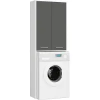 Akord Badkamerkast voor Wasmachine FIN / Hoge Wasmachinekast met 2 Deuren / Furniture Factory / Wit - Grafietgrijs / 64 x 180 x 30 cm