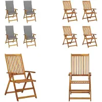 vidaXL Hoge rugleuning, verstelbaar, 4 stuks, met kussens, massief acaciahout - Tuinstoel - Tuinstoelen - Houten tuinstoel - Houten tuinstoelen