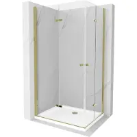 Mexen Lima Duo douchecabine opvouwbaar 90 x 80 , transparant, goud + Flat douchebak - 856-090-080-50-02-4010G