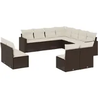 vidaXL 11-delige Loungeset met kussens poly rattan bruin