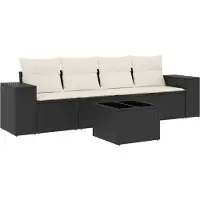 vidaXL 5-delige Loungeset met kussens poly rattan zwart