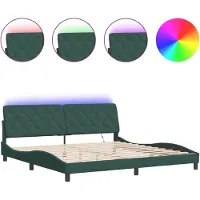 vidaXL Bedframe met LED zonder matras fluweel donkergroen 200x200 cm