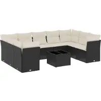 vidaXL 10-delige Loungeset met kussens poly rattan zwart