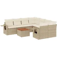 vidaXL 9-delige Loungeset met kussens poly rattan beige