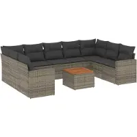vidaXL 10-delige Loungeset met kussens poly rattan grijs