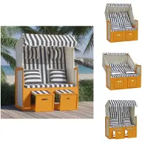 vidaXL Strandstoel Poly Rattan - 115 x 55 x 133 / 151 / 156 cm - Verstelbare Rugleuning - Luifel - Uitschuifbare Voetensteun - Wit en Blauw - Ligbed