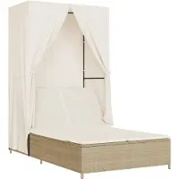 vidaXL Ligbed tweepersoons met dak en gordijn poly rattan beige