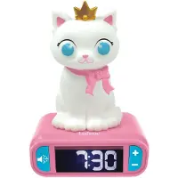 Lexibook Digital Night Light Alarm Clock - Cat - 3D Light and Sound - White and Pink - Children's