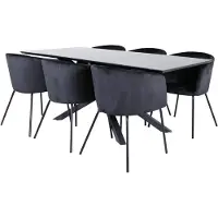 Ebuy24 PiazzaBLBL eethoek eetkamertafel zwart en 6 Berit eetkamerstal velours zwart.