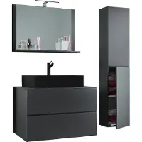 VCM 4 delige wastafel wastafel | zwart wastafelmeubel breedte 60 cm | badkamermeubel set met lades draaideurspiegel | Lendas S BL