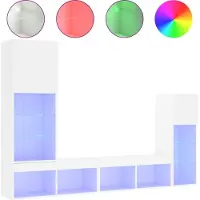 Syfax 4-delige Tv-wandmeubelset met LED-verlichting bewerkt hout wit