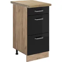 Vicco Keukenonderkast R-Line Zwart hoogglans 40 cm met laden, WB Eik, Model 46673