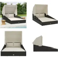 vidaXL Ligbed met inklapbaar dak 200x114x128 cm poly rattan zwart - Ligbed - Ligbedden - Ligstoel - Loungebed