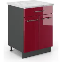 Vicco Keukenonderkast Fame-Line Bordeauxrode hoogglans 60 cm met lade, WB Marmer, Model 45781