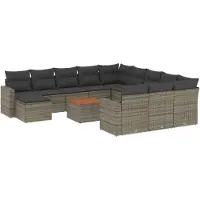 vidaXL 13-delige Loungeset met kussens poly rattan grijs