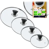 Kadax Panndekselset, universeel deksel van glas met handvat, hittebestendige dekselset in verschillende maten, pannendekselset, glazen deksel voor pan, pan (20+24+26+28cm, zwart mat handvat)