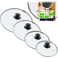 Kadax Topdeksel "Caserta", hittebestendige glazen dekselset met handvat, drie maten (20+24+26+28 cm)