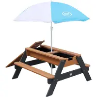 Axi Nick Zand & Water Picknicktafel Antraciet/bruin - Parasol Blauw/wit