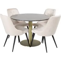 Ebuy24 EstelleØ106BLBR eethoek eetkamertafel zwart, marmer en 4 Velvet Deluxe eetkamerstal velours beige, zwart.