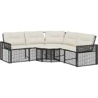 vidaXL Tuinbank met kussens en voetensteun L-vormig poly rattan zwart