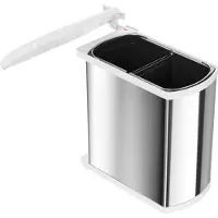 Hailo Duo Auto afvalemmer 16 liter (2x8) rvs/wit 341690