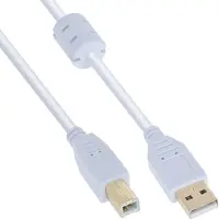 InLine USB-A - USB-B kabel | ferrietkern | verguld | USB2.0 | 5W | wit | 3 meter