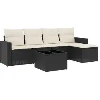 vidaXL 6-delige Loungeset met kussens poly rattan zwart