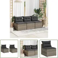 The Living Store Tuinset - Tuinbank - Tuinbanken 2 st zonder armleuning met kussens poly rattan grijs - Buitendining - Lounge Set - Outdoor Furniture