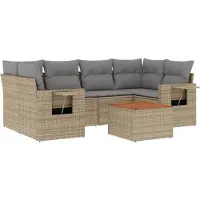 vidaXL 7-delige Loungeset met kussens poly rattan beige