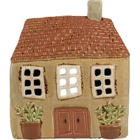 Clayre & Eef Waxinelichthouder Huis 17x10x19 cm Groen Oranje Keramiek Theelichthouder Groen Theelichthouder
