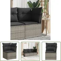 The Living Store Tuinset - Tuinbank - Tuinhoekbank met kussens poly rattan grijs - Lounge Set - Buitendecoratie - Outdoor Furniture