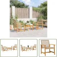 The Living Store Bistroset - Tuinmeubilair - 3-delige Bistroset poly rattan en acaciahout beige - Buitentafel - Lounge Set - Acacia Hout