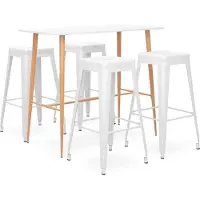 The Living Store Bar Stools - Barset - 5-delige Barset wit - Keuken Meubels - Salon Meubels - Dining Furniture