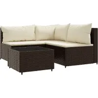 Syfax 4-delige Loungeset met kussens poly rattan bruin