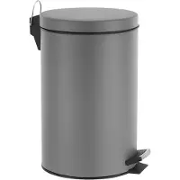 VLM metalen pedaalemmer met uitneembare plastic emmer, metalen handgreep en antislippedaal, ideaal voor thuis en op kantoor, inhoud 14 liter, rond Ø 25 x 39.5 cm, mat grijs