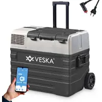 Veska Elektrische compressor koelbox, vriezer met app-bediening, USB-aansluiting, telescopische stang, wielen, 12/24V, 230V - 42 liter - antraciet