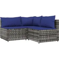 Syfax 3-delige Loungeset met kussens poly rattan grijs